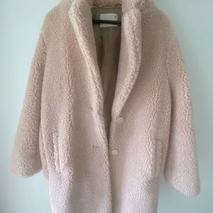 Aritzia Wilfred pink teddy coat.